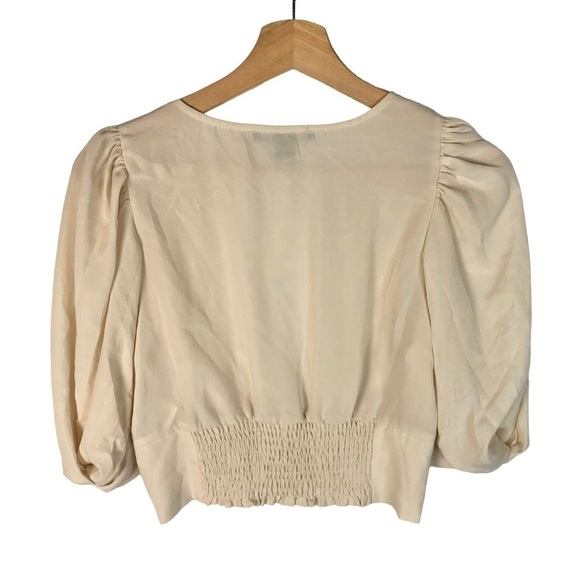 Forever 21 Cream Button Front Puff Sleeve Cropped Top S - Picture 2 of 3